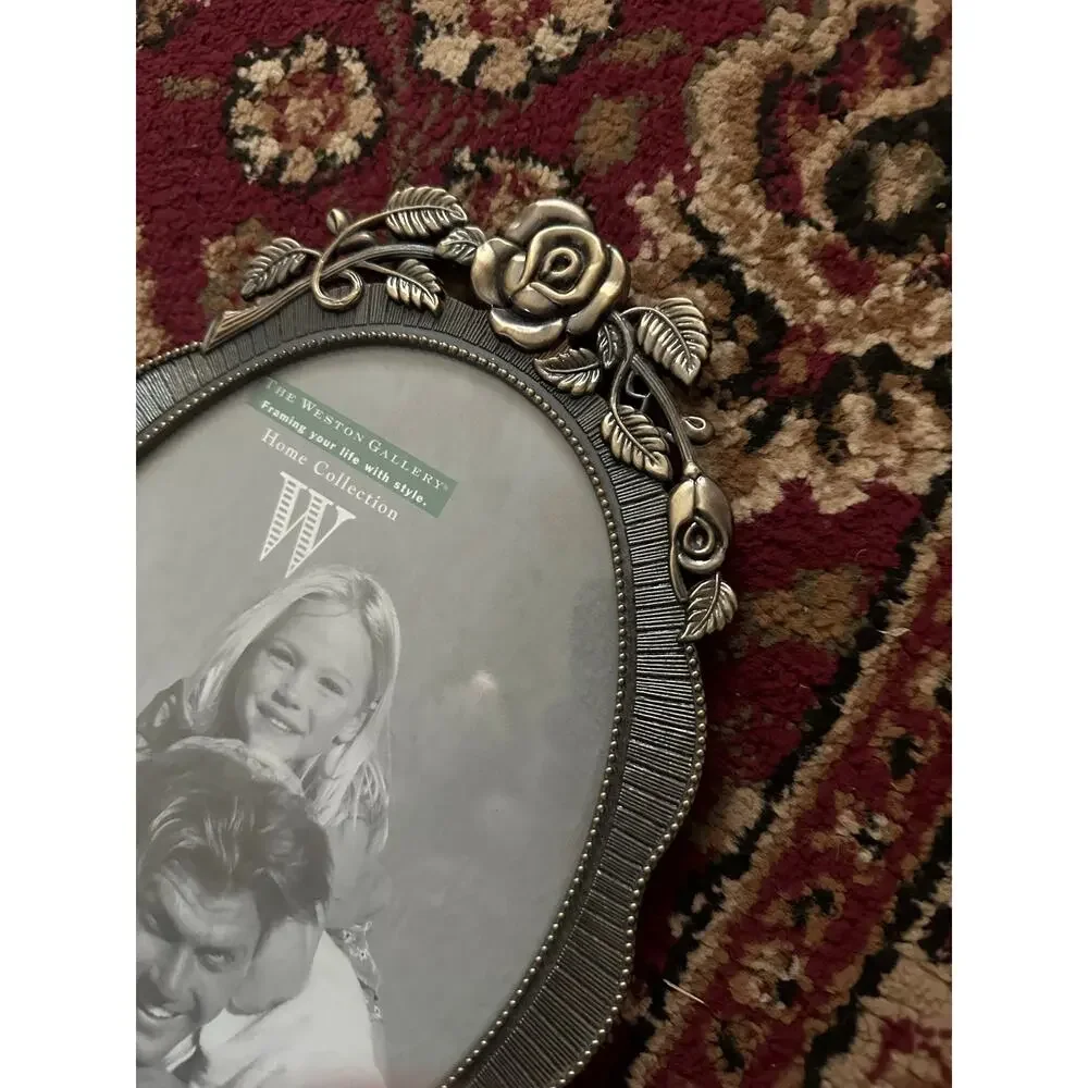 Vintage Oval Frame romantic Victorian rose silver Metal baroque 8x10 home decor